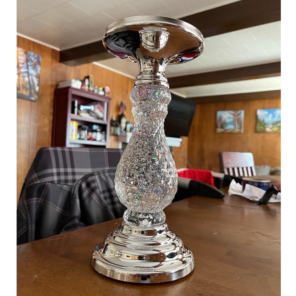 NWT Bath & Body Works SILVER SWIRLING GLITTER PEDESTAL 3-Wick Candle Holder - Picture 6 of 8